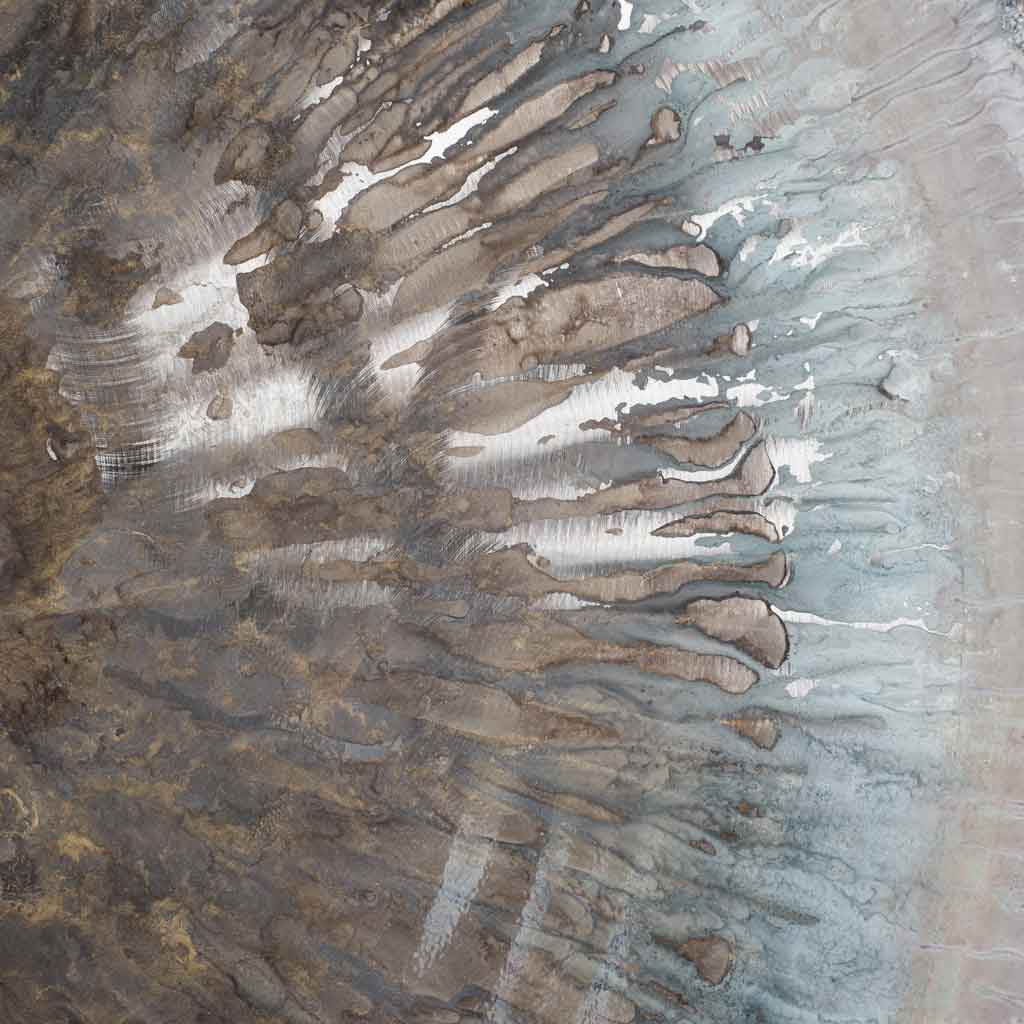 detail view of Peter Skidd&#39;s neutral colored metal art