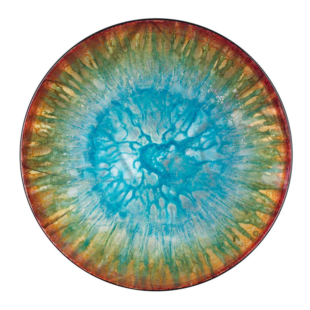 blue green yellow and orange bowl sculpture