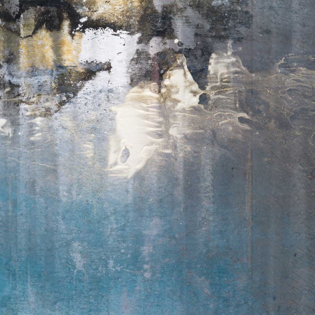 Detail view of Skidd Studio&#39;s hand-painted metal art