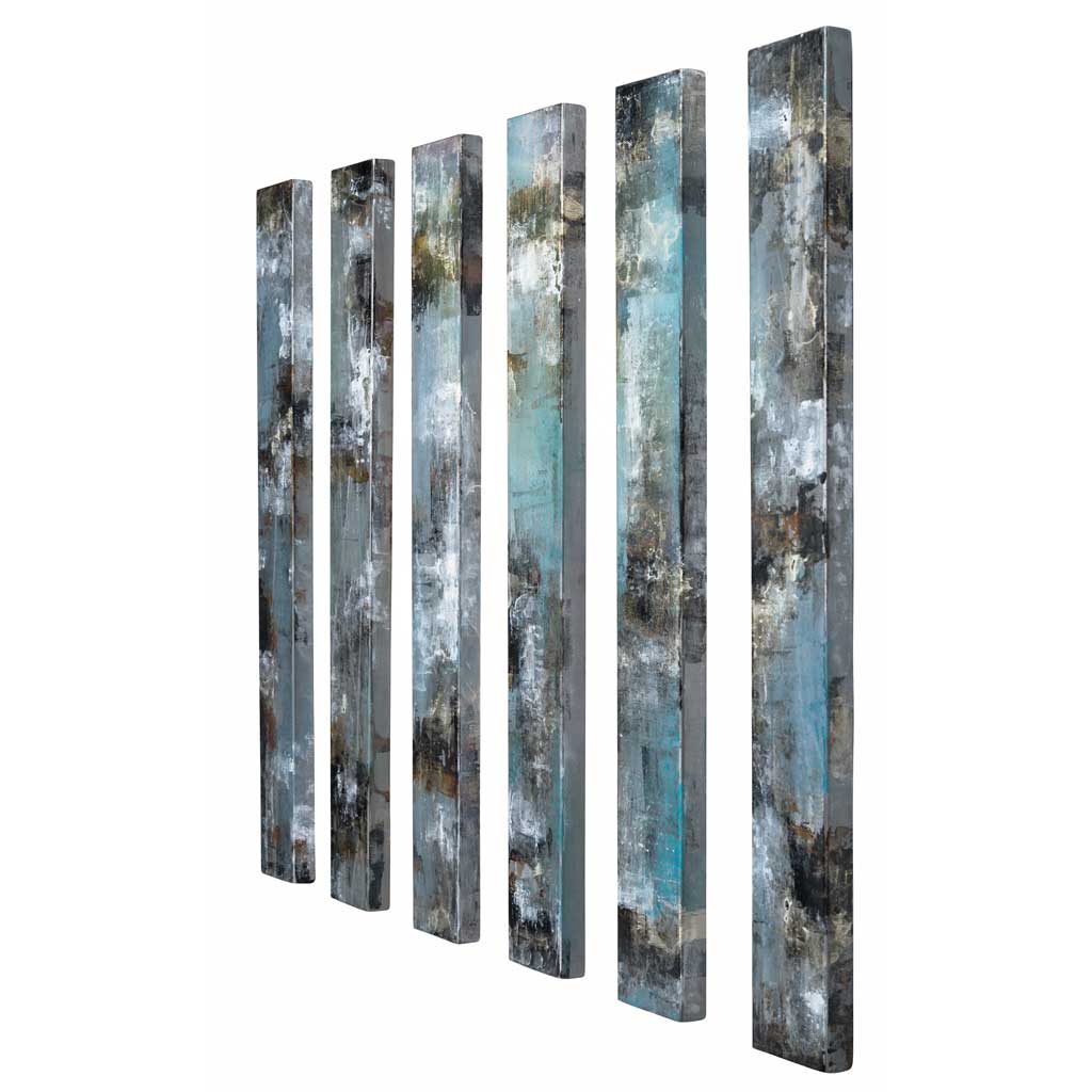 tall narrow panels of metal art by peter skidd