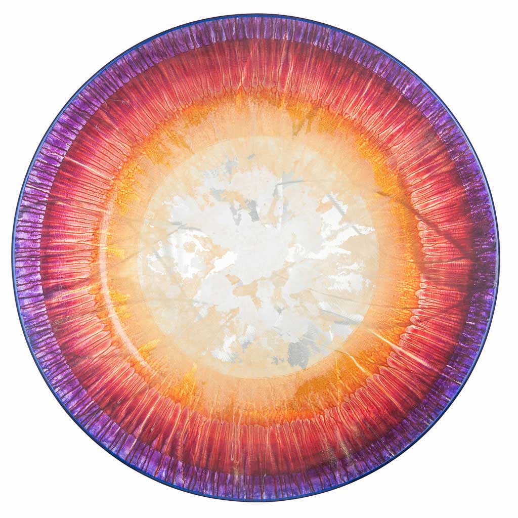 orange red and purple round metal art sculpture