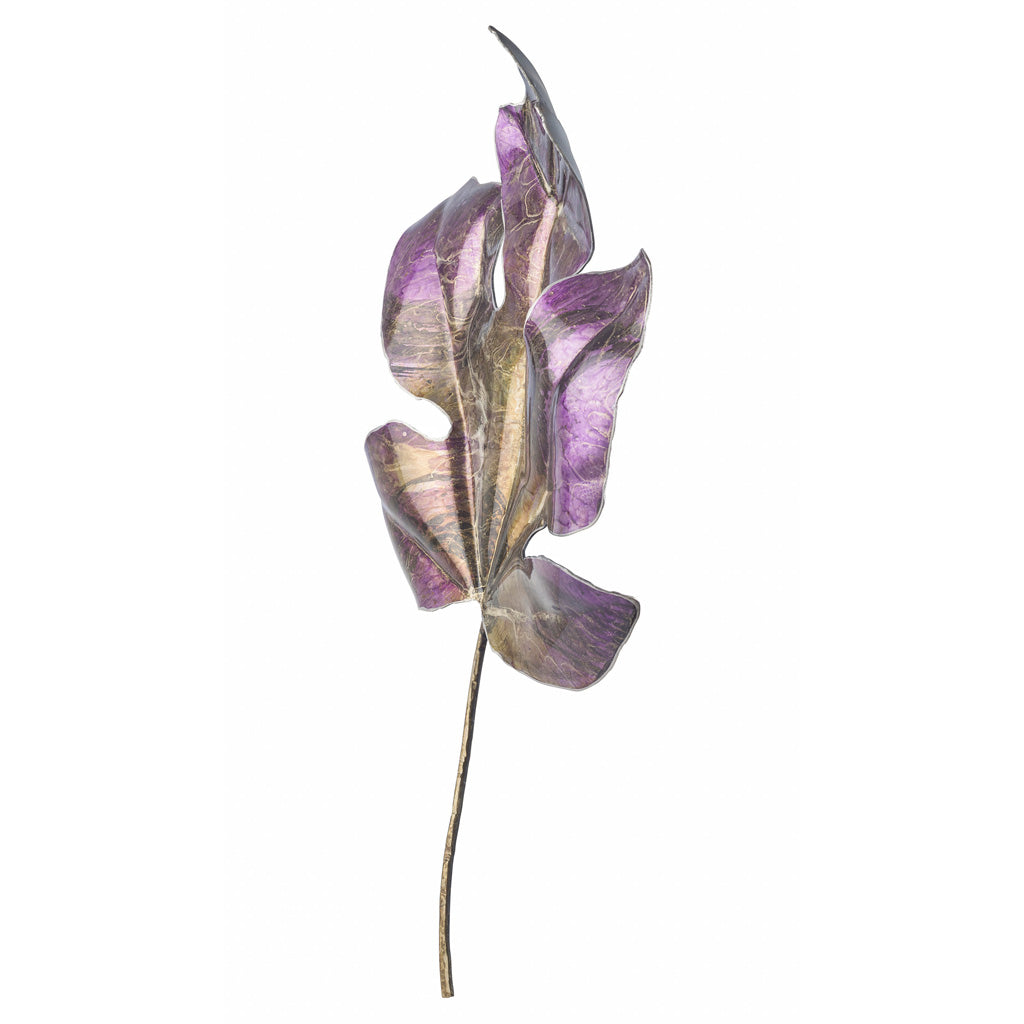 side view of violet and gold leaf wall art